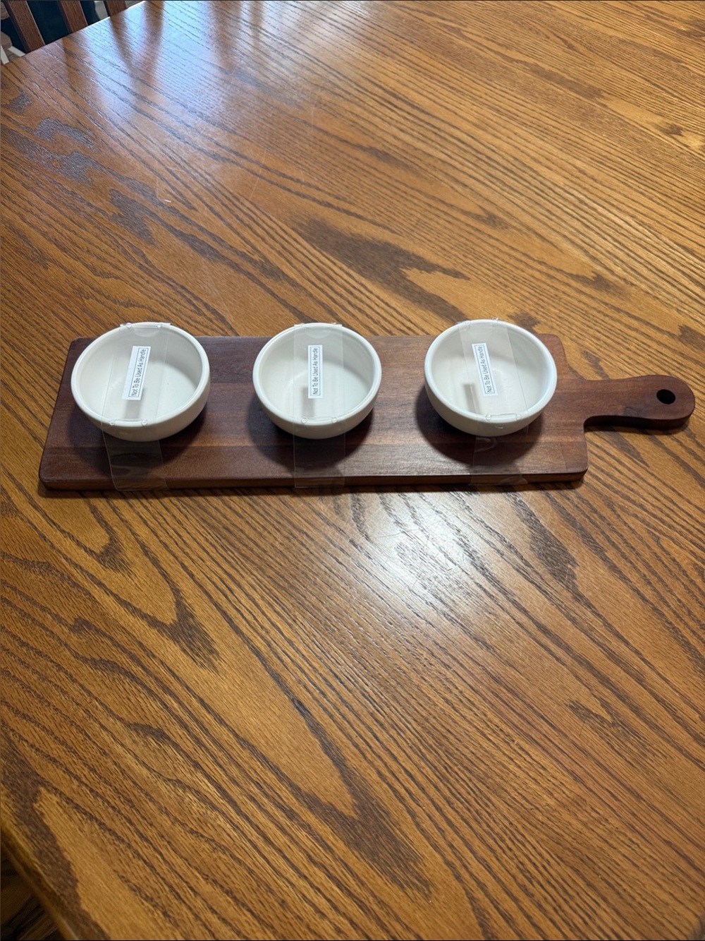 Threshold Wood Serving Board in Warm Brown with 3 bowls